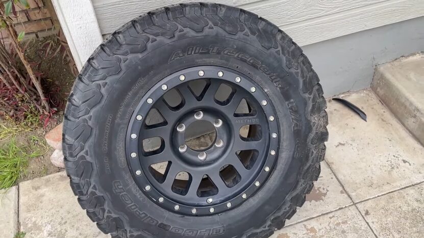 Close-Up of A Tire Labeled LT285/70R17