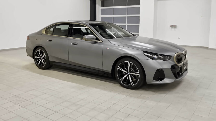 BMW 5 Series in a car showroom