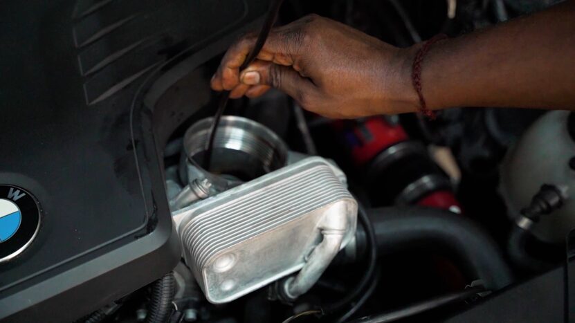 Mechanic Inspecting the Engine of A BMW for Routine Maintenance