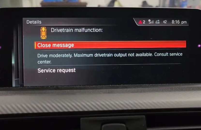 Drivetrain Malfunction Message on A Car's Interior Display