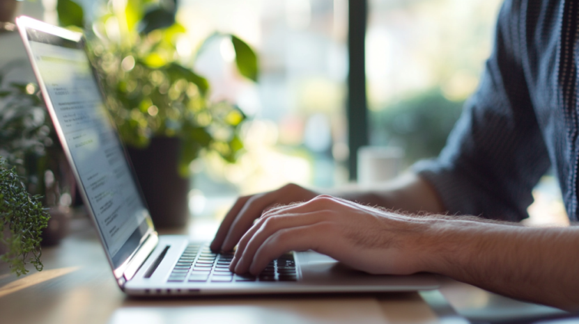 Person Typing on A Laptop with Plants in The Background, Researching European Car Mechanic Recommendations