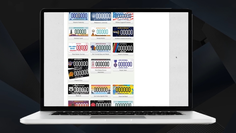 Laptop Displaying a Variety of Customizable Number Plate Designs from An Online Number Plate Maker