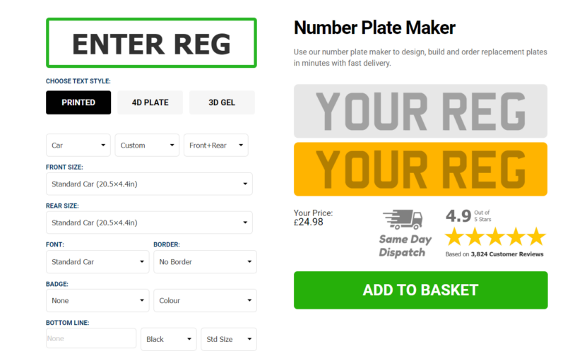 Screenshot of An Online Number Plate Maker Interface