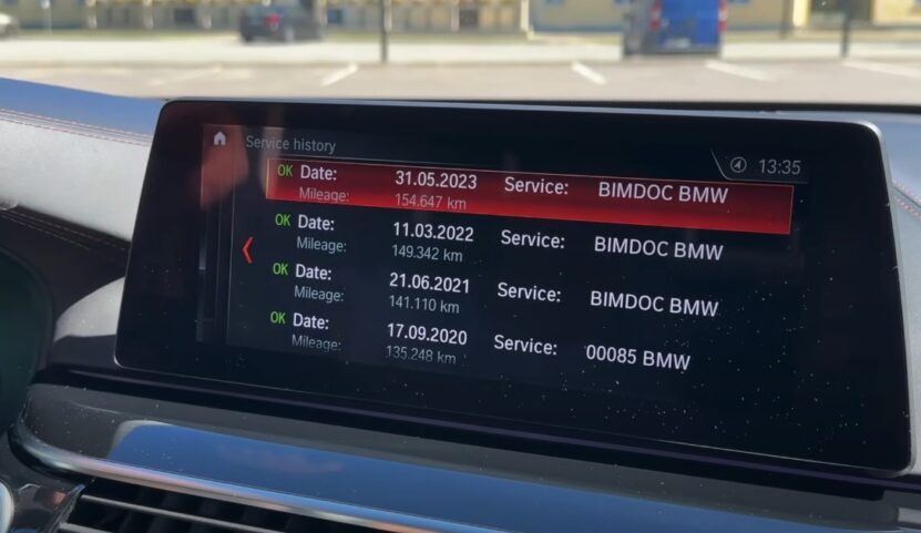 BMW's repair history on a car's display