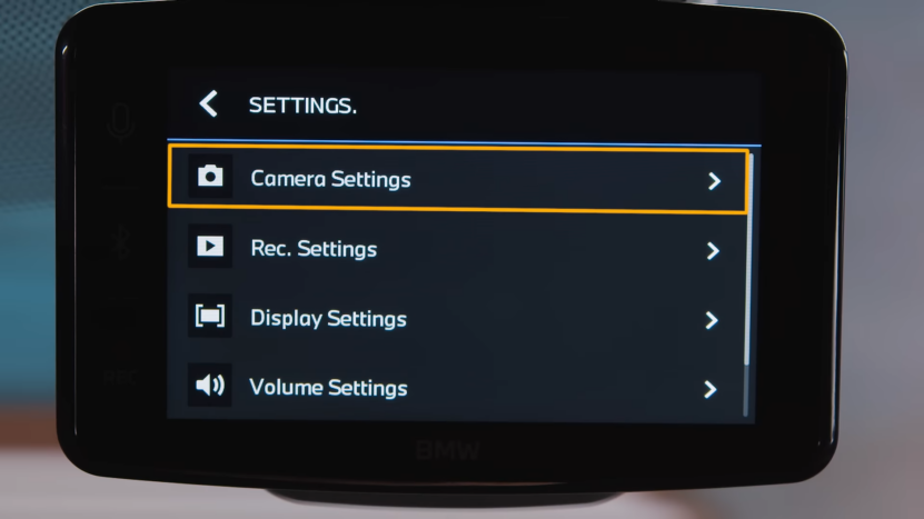 BMW Dash Cam Settings Menu