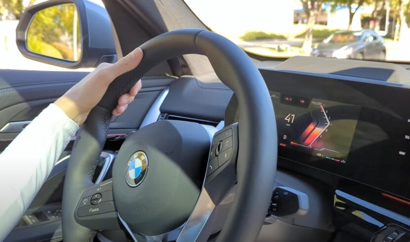 Close up photo of a steering wheel inside the BMW X2 SUV