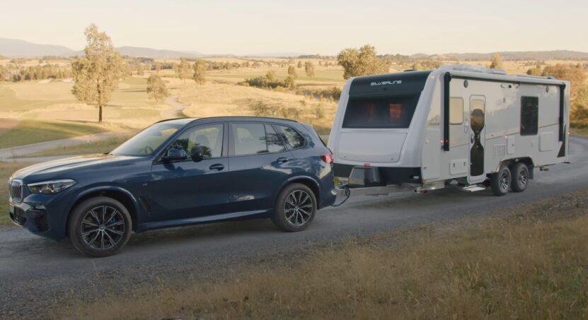 BMW X5 towing a caravan