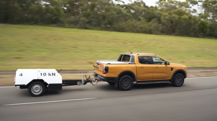 Mid-size truck during towing capacity testing