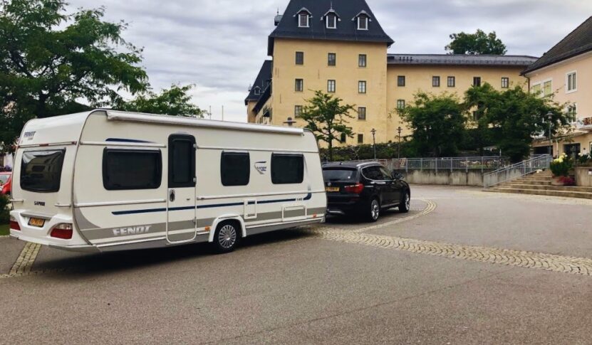 BMW X3 SUV towing a caravan 